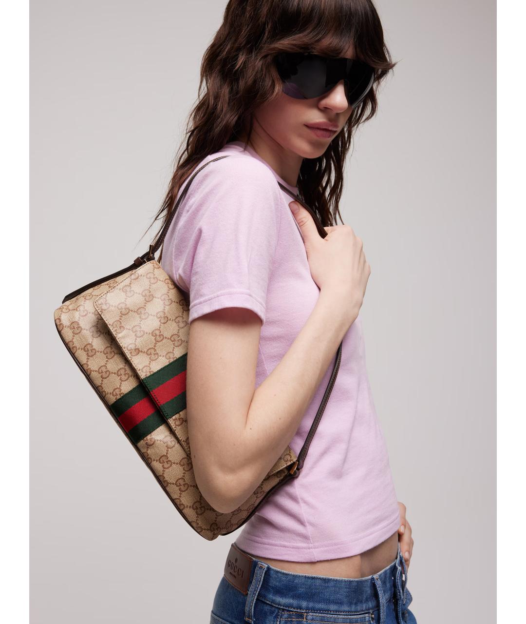 GUCCI Бежевая сумка через плечо из канвы, фото 2