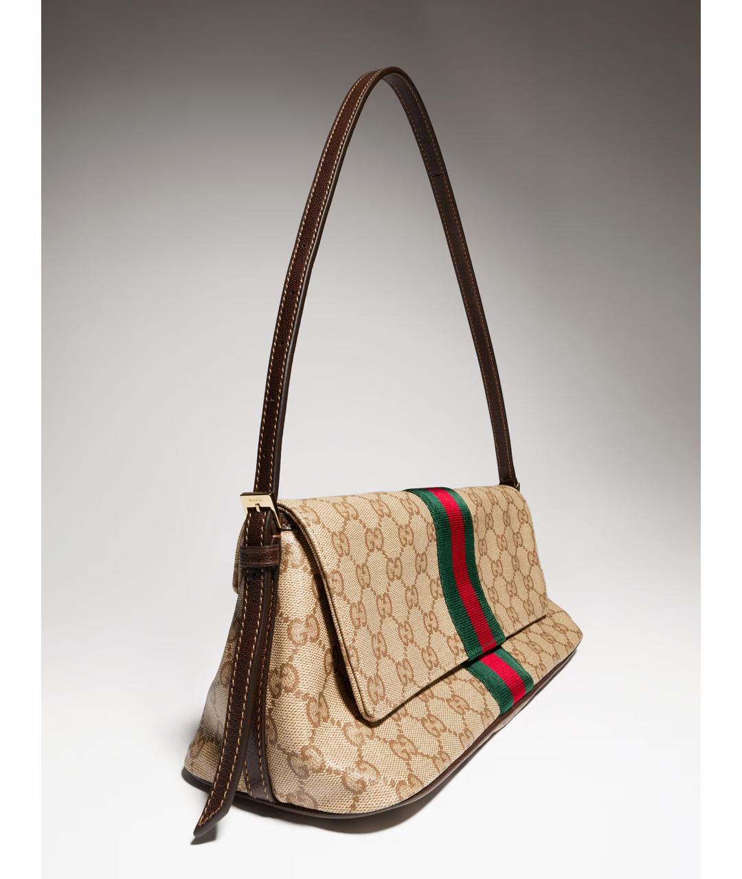GUCCI Бежевая сумка через плечо из канвы, фото 5