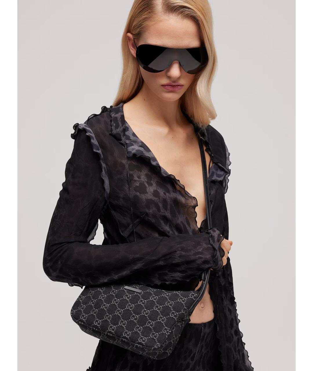 GUCCI Черная сумка через плечо из канвы, фото 3