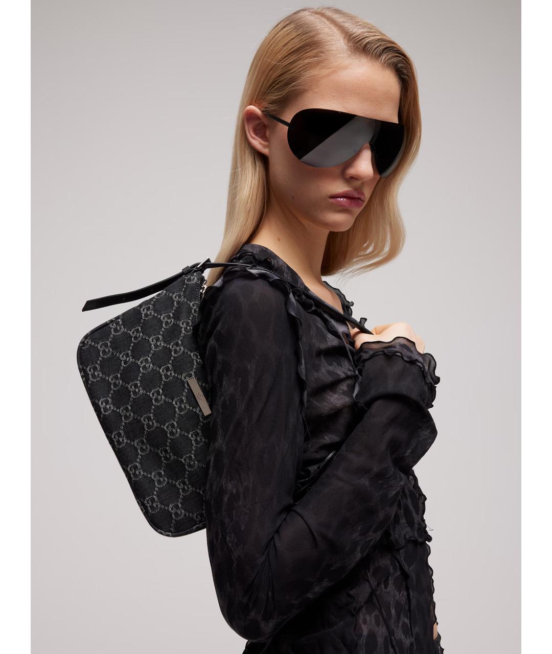 GUCCI Черная сумка через плечо из канвы, фото 2
