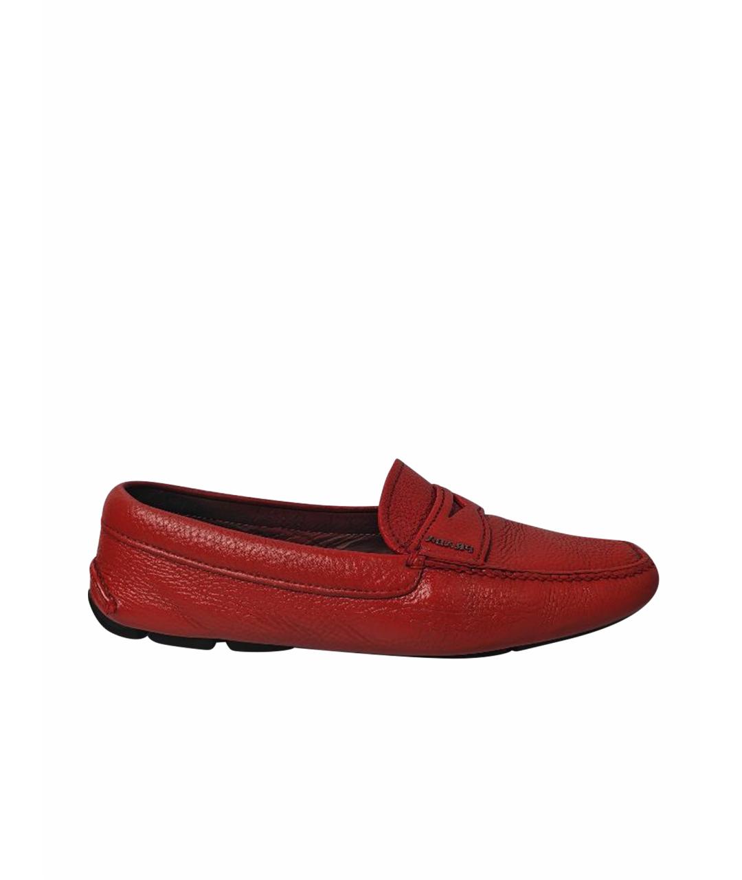 PRADA Красные кожаные мокасины, фото 1