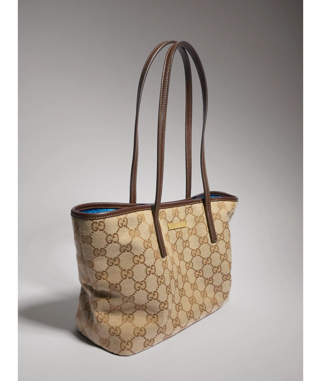GUCCI Бежевая сумка тоут из канвы, фото 5