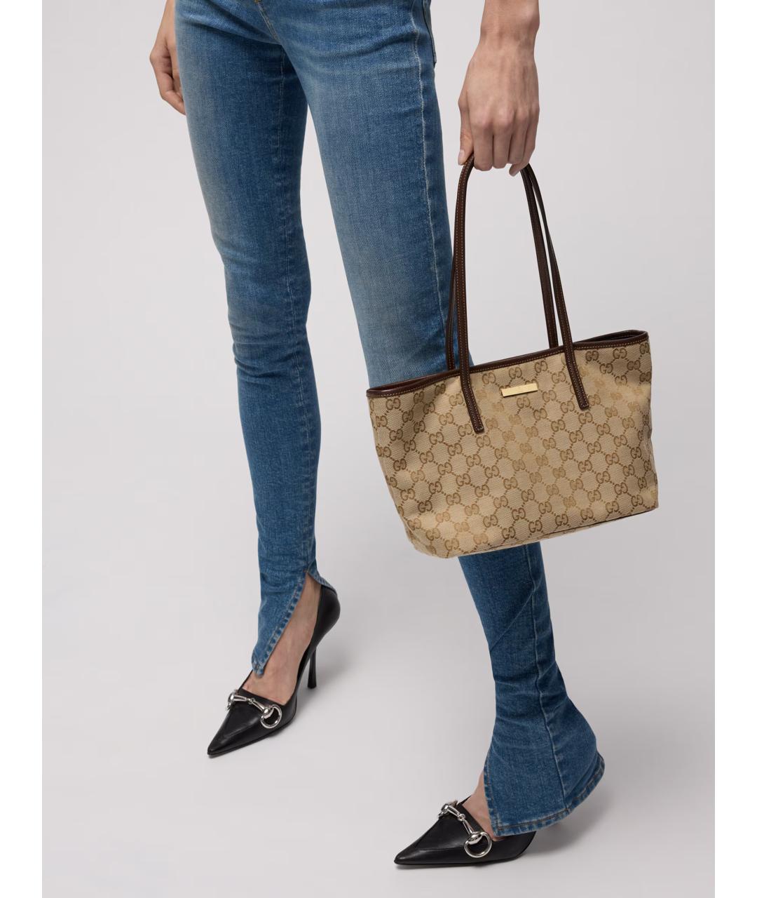 GUCCI Бежевая сумка тоут из канвы, фото 3