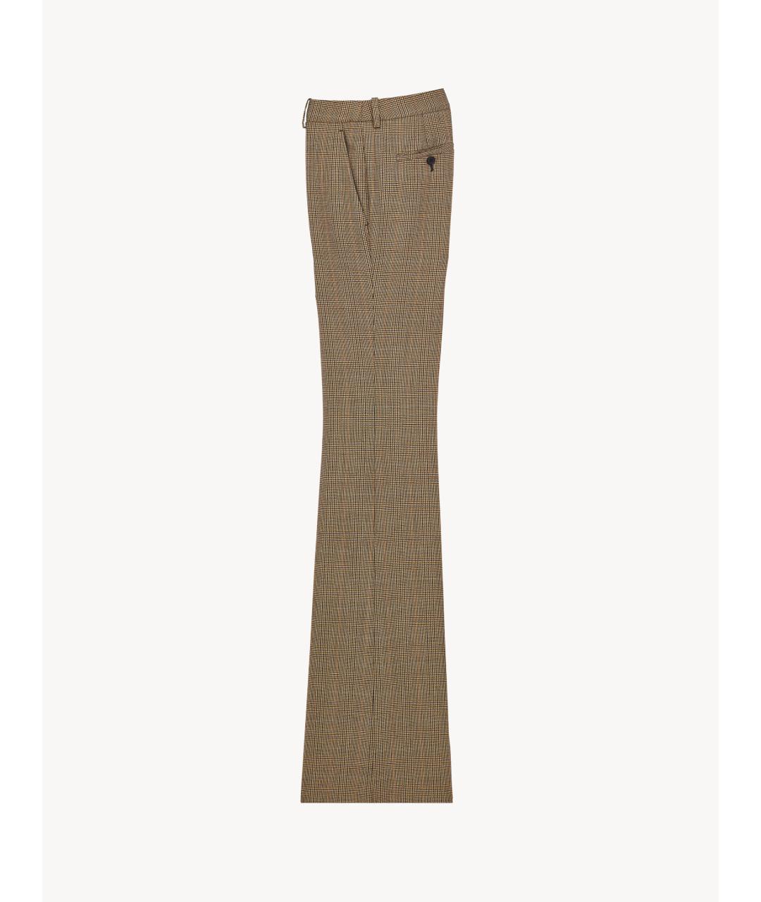 SAINT LAURENT Бежевые шерстяные прямые брюки, фото 3
