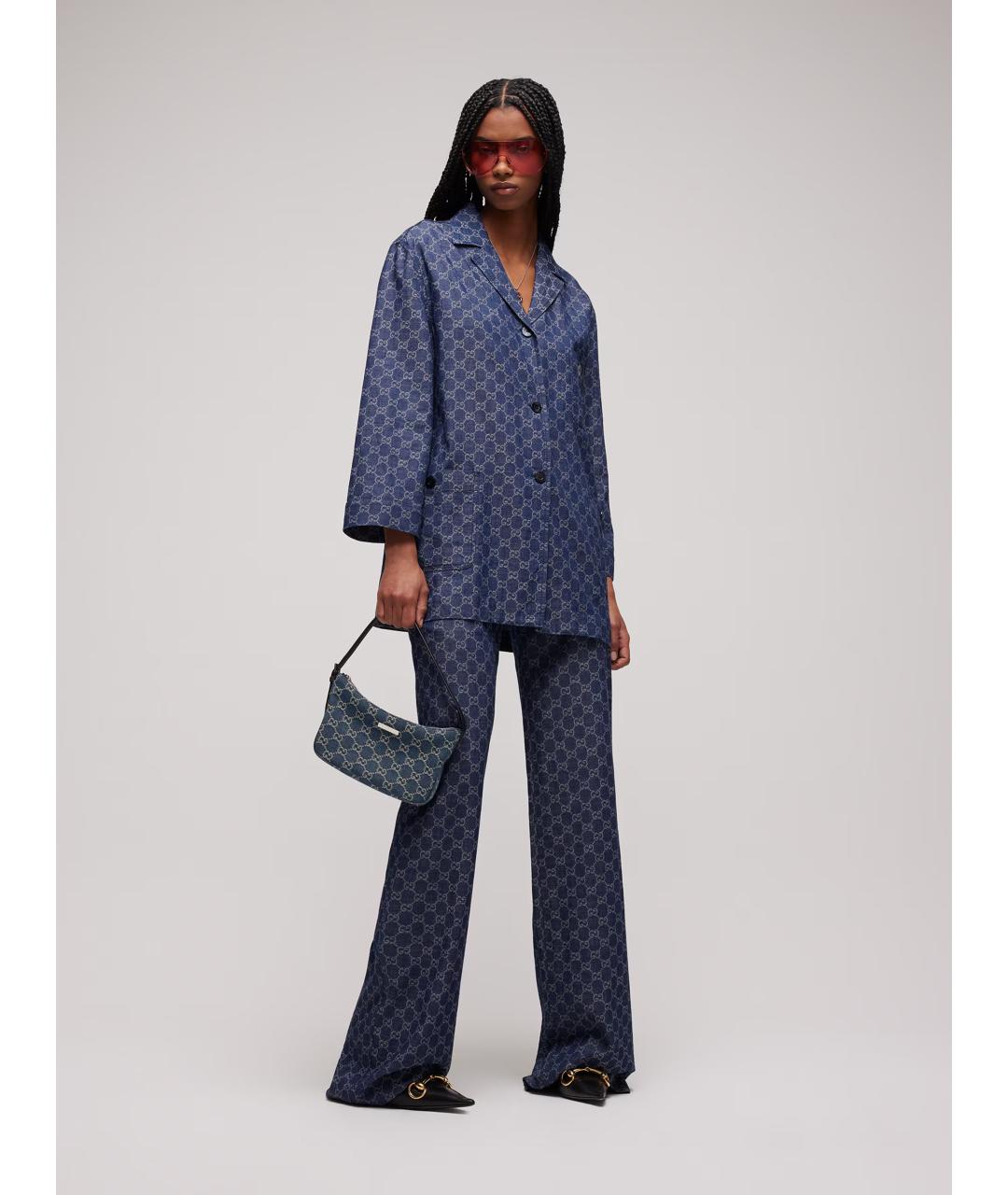 GUCCI Синяя сумка через плечо из канвы, фото 4