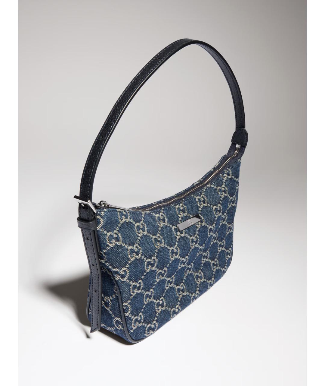 GUCCI Синяя сумка через плечо из канвы, фото 5