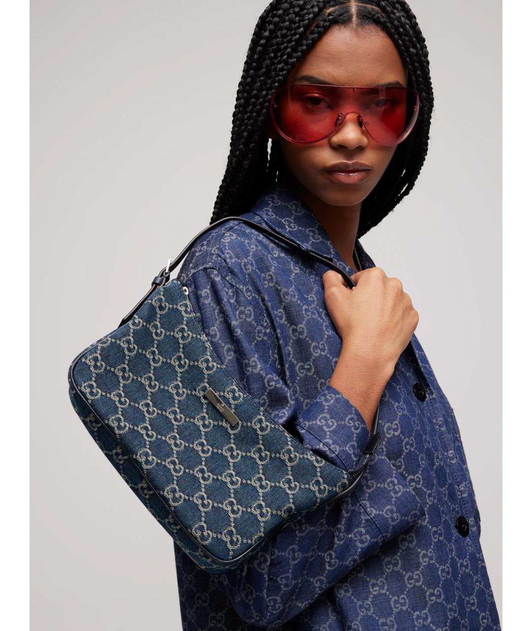 GUCCI Синяя сумка через плечо из канвы, фото 3