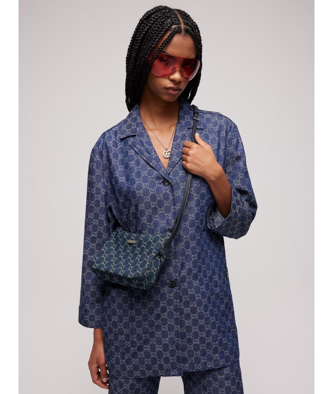 GUCCI Синяя сумка через плечо из канвы, фото 2