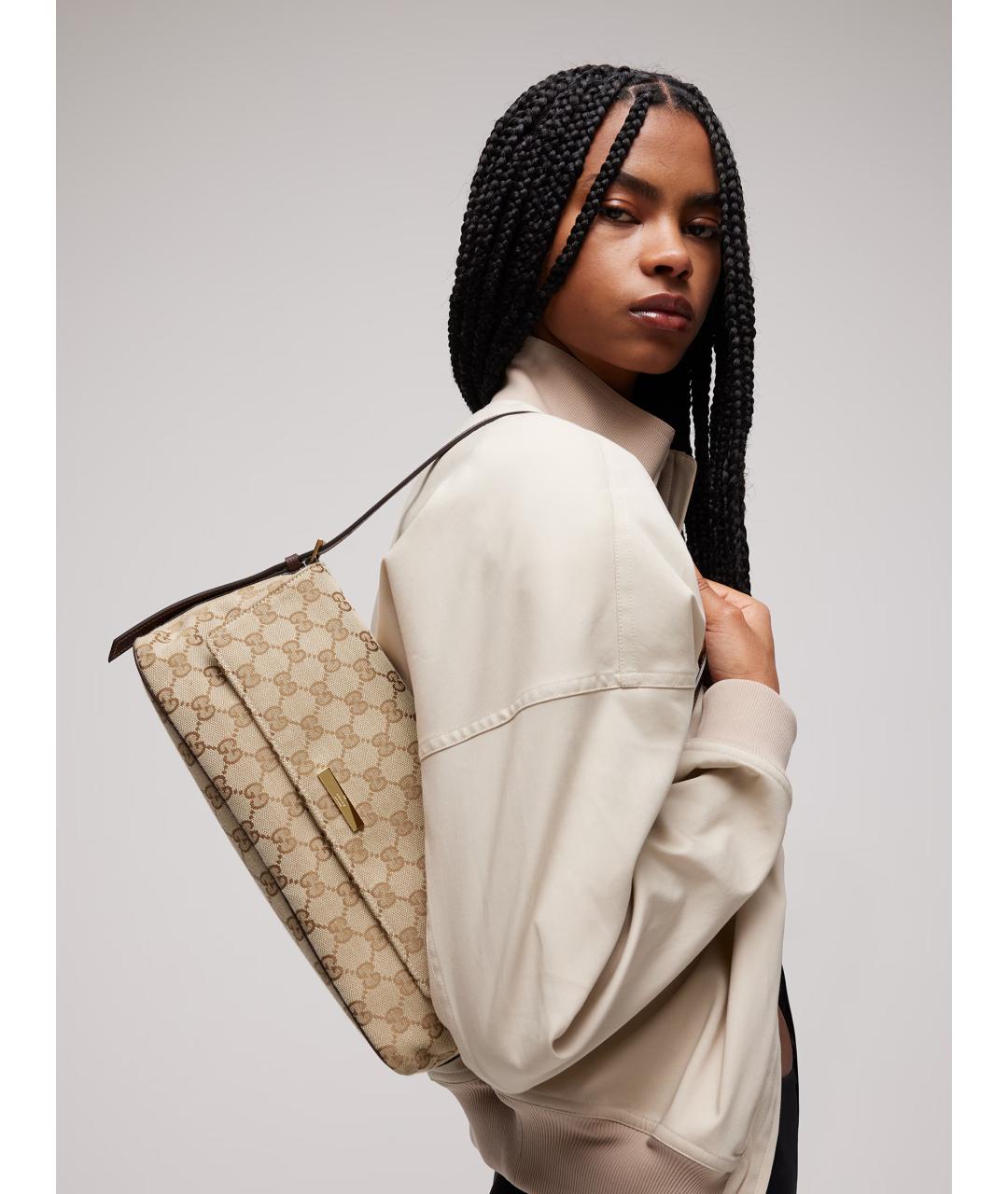 GUCCI Бежевая сумка через плечо из канвы, фото 2