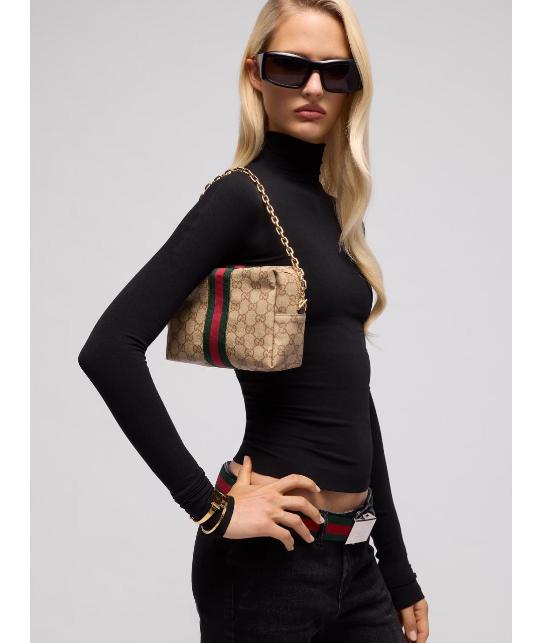 GUCCI Бежевая сумка через плечо из канвы, фото 2