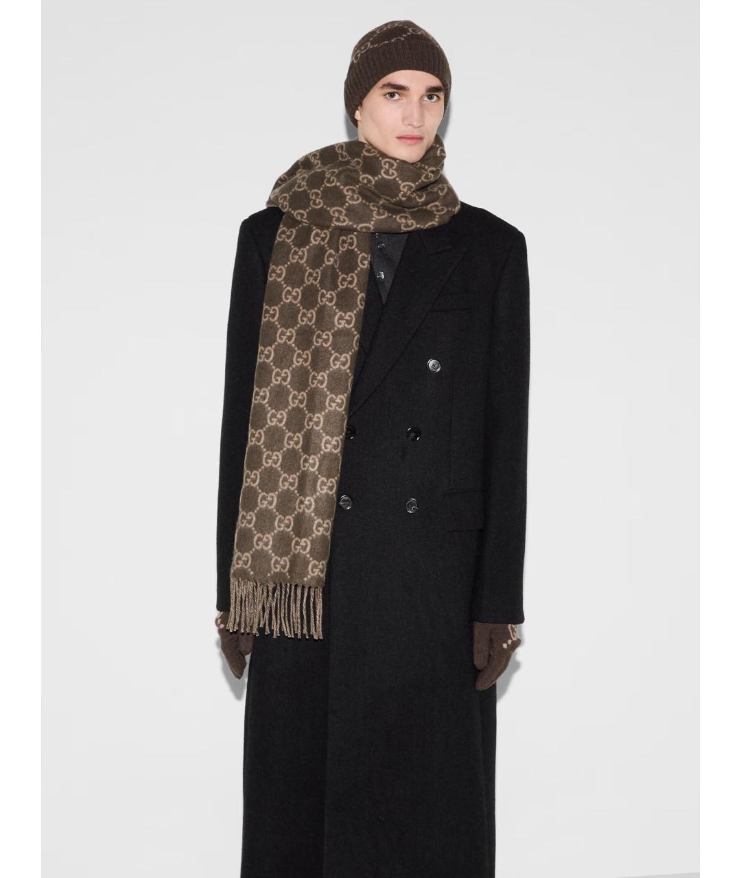 GUCCI Коричневый кашемировый шарф, фото 2
