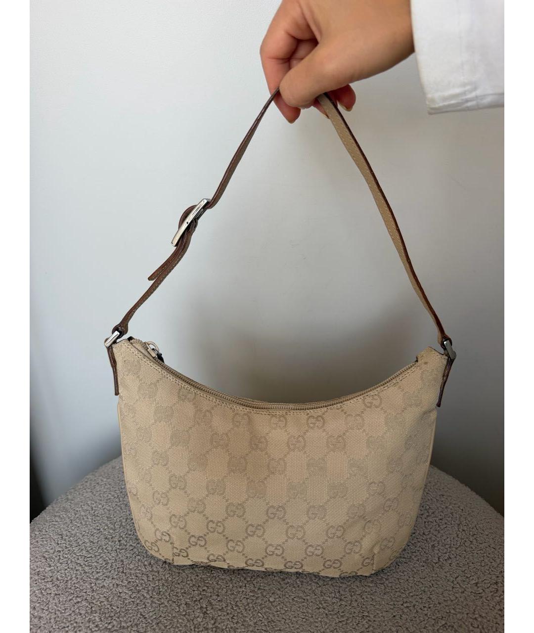 GUCCI Бежевая жаккардовая сумка с короткими ручками, фото 3