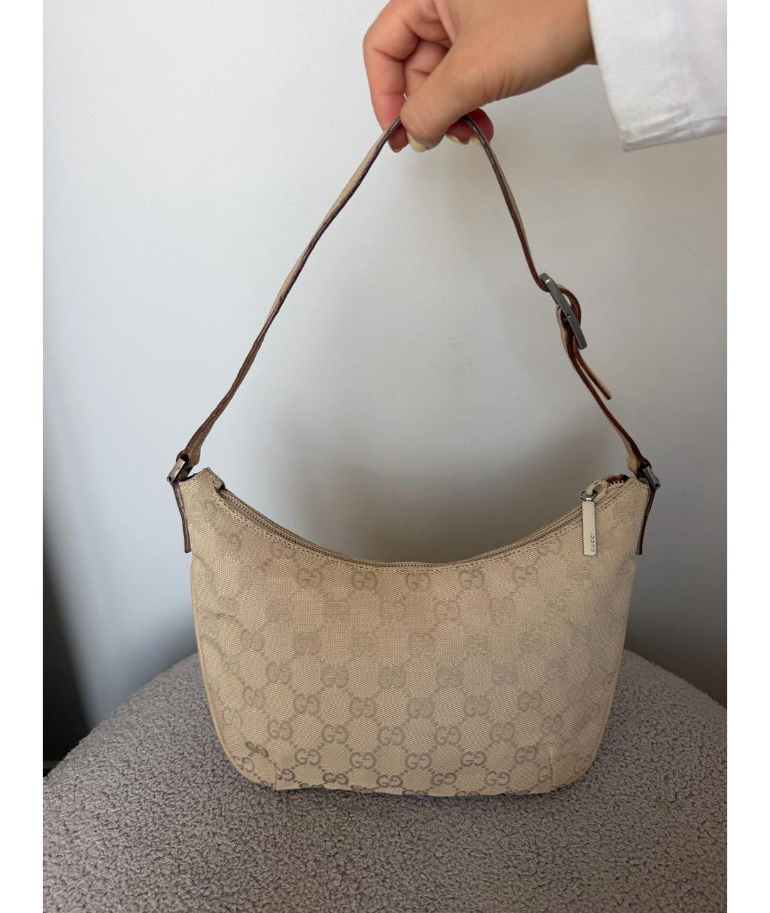 GUCCI Бежевая жаккардовая сумка с короткими ручками, фото 2