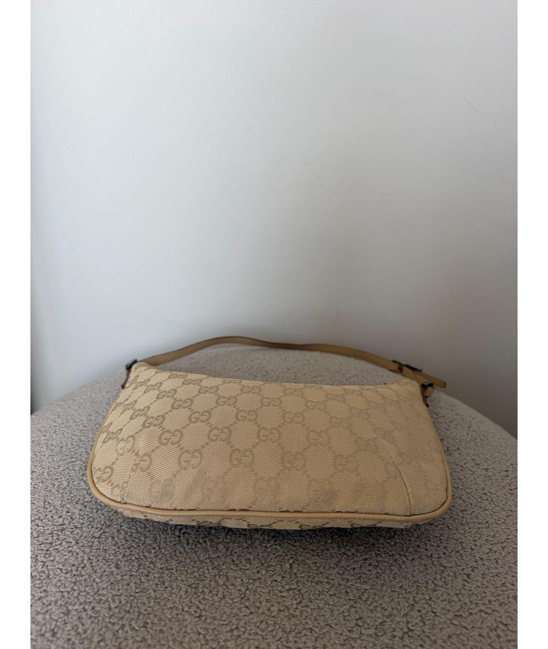 GUCCI Бежевая жаккардовая сумка с короткими ручками, фото 7