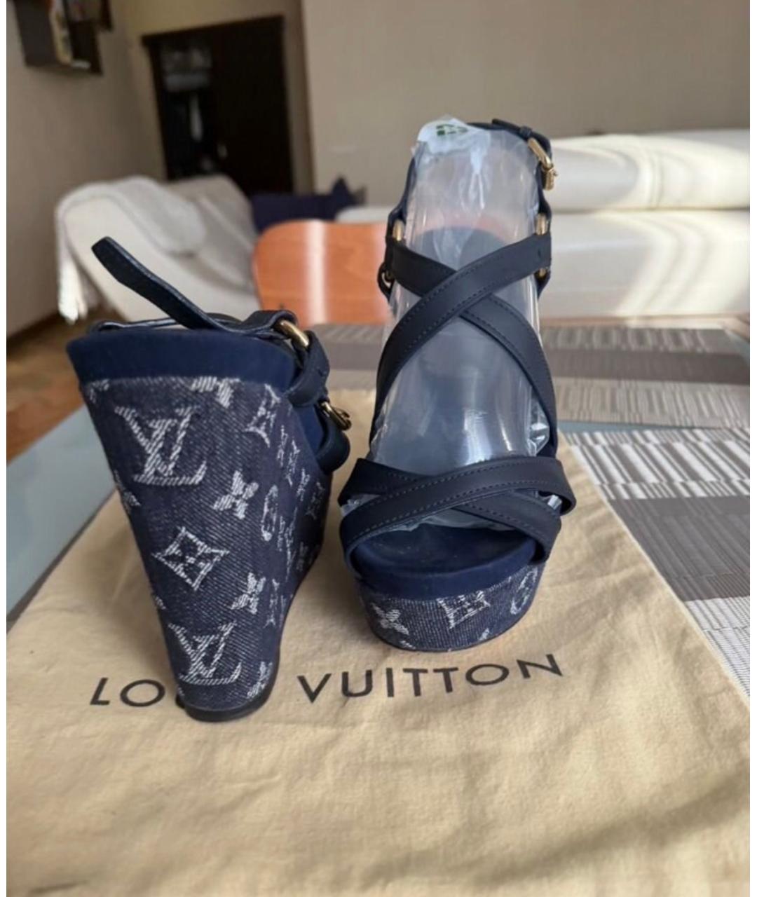 LOUIS VUITTON Синие кожаные сабо, фото 2