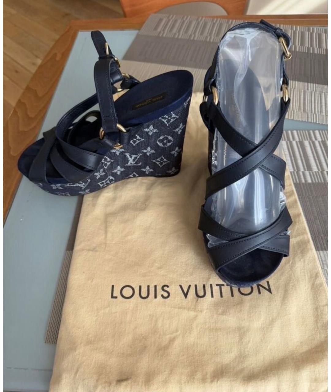 LOUIS VUITTON Синие кожаные сабо, фото 6