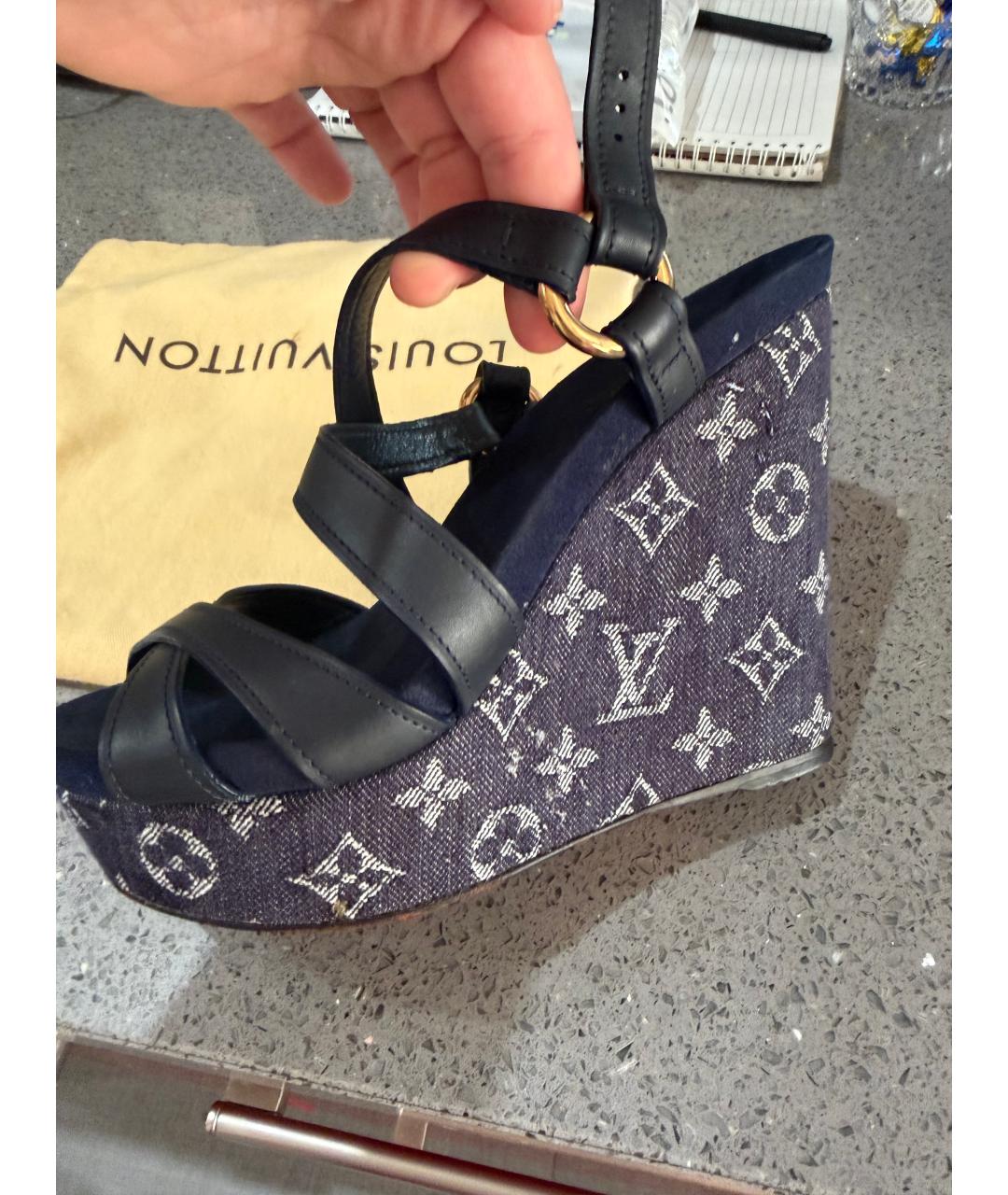 LOUIS VUITTON Синие кожаные сабо, фото 5