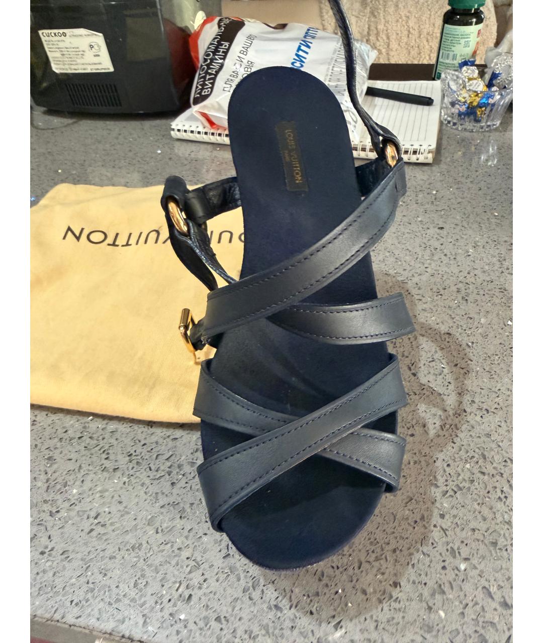 LOUIS VUITTON Синие кожаные сабо, фото 3