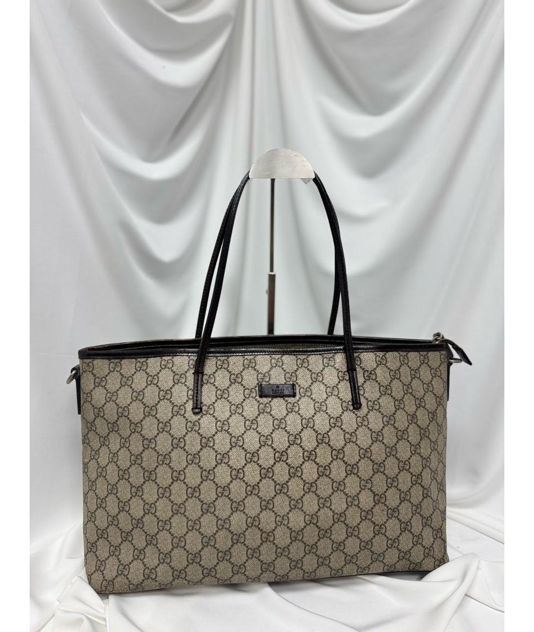 GUCCI Коричневая сумка с короткими ручками из канвы, фото 3