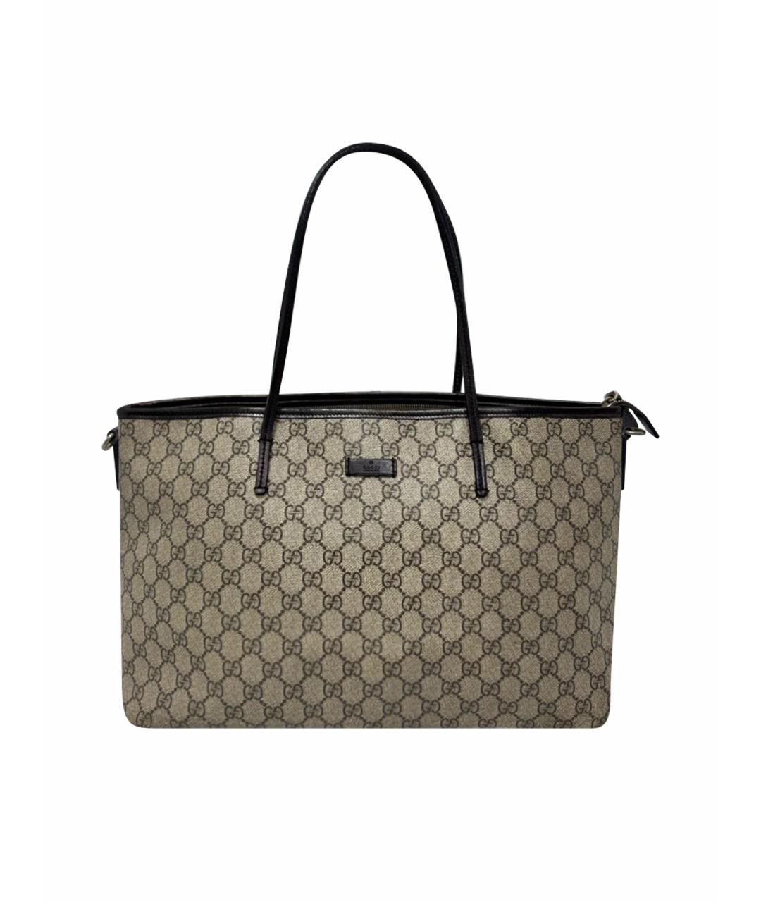 GUCCI Коричневая сумка с короткими ручками из канвы, фото 1