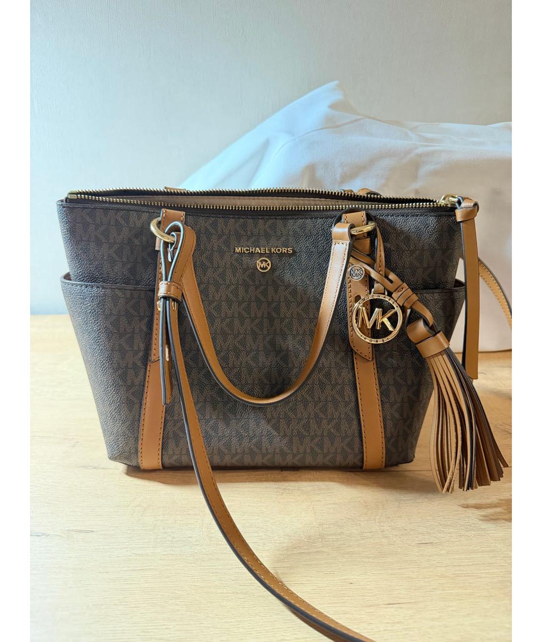 MICHAEL KORS Коричневая сумка через плечо из искусственной кожи, фото 5