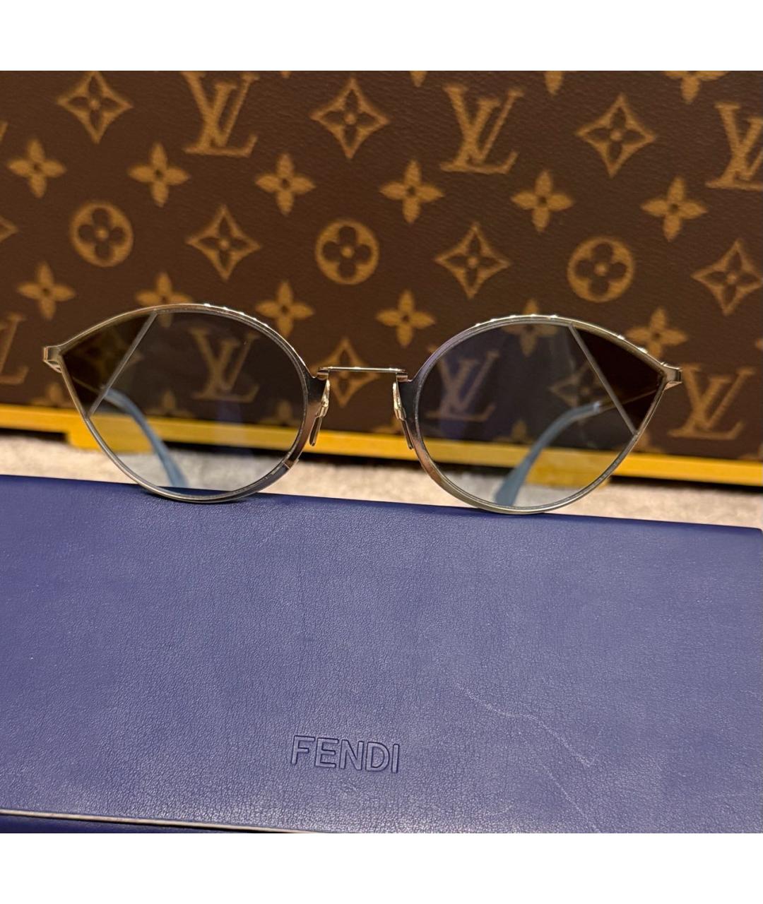 FENDI Голубые металлические солнцезащитные очки, фото 6