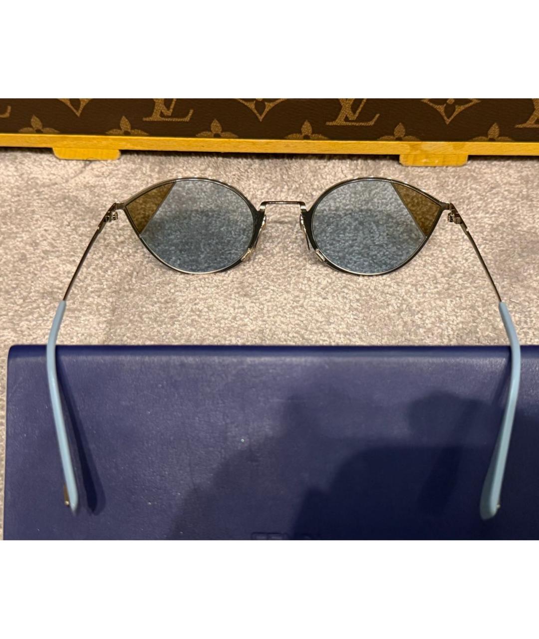 FENDI Голубые металлические солнцезащитные очки, фото 3