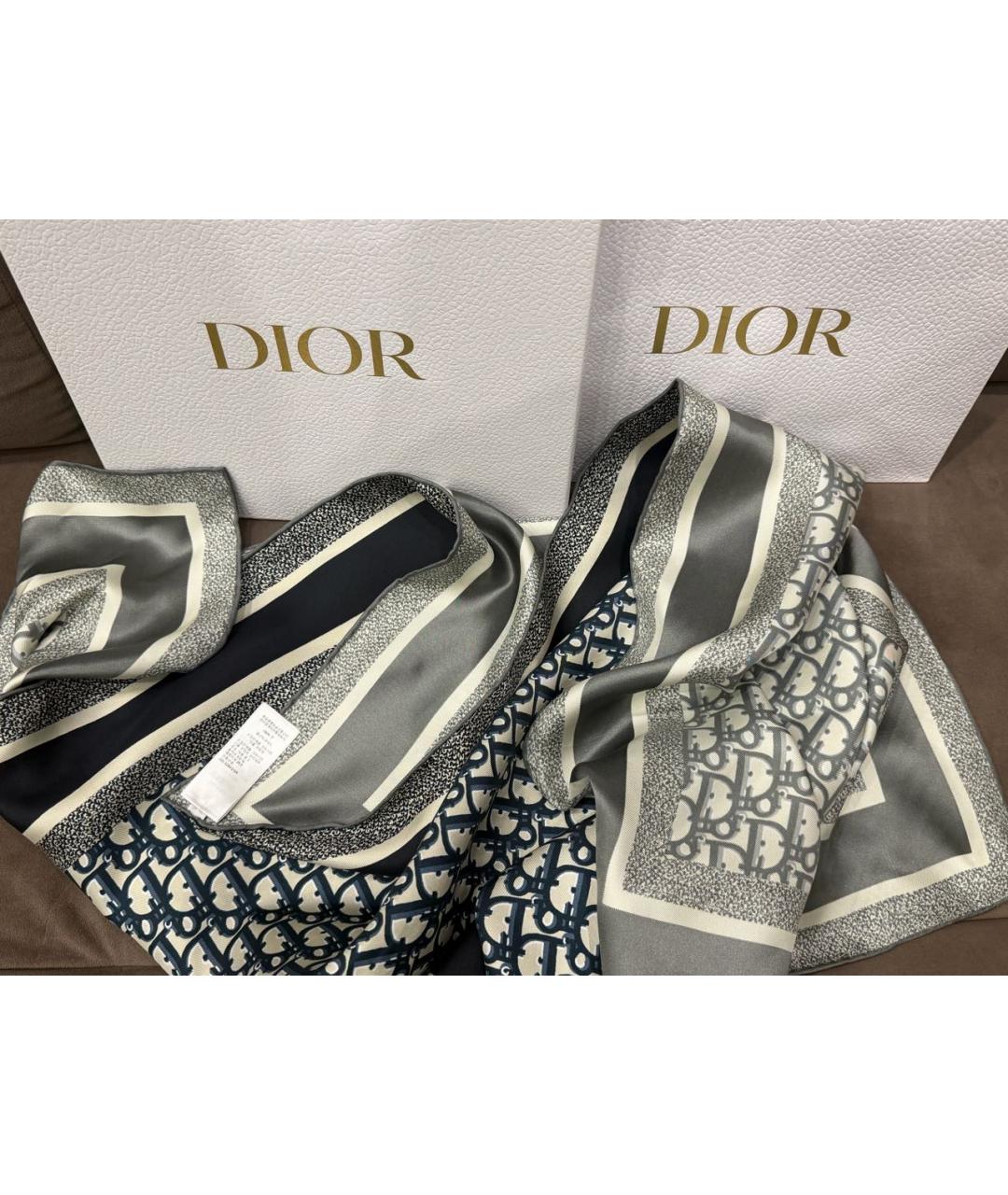 CHRISTIAN DIOR Серый шелковый платок, фото 5