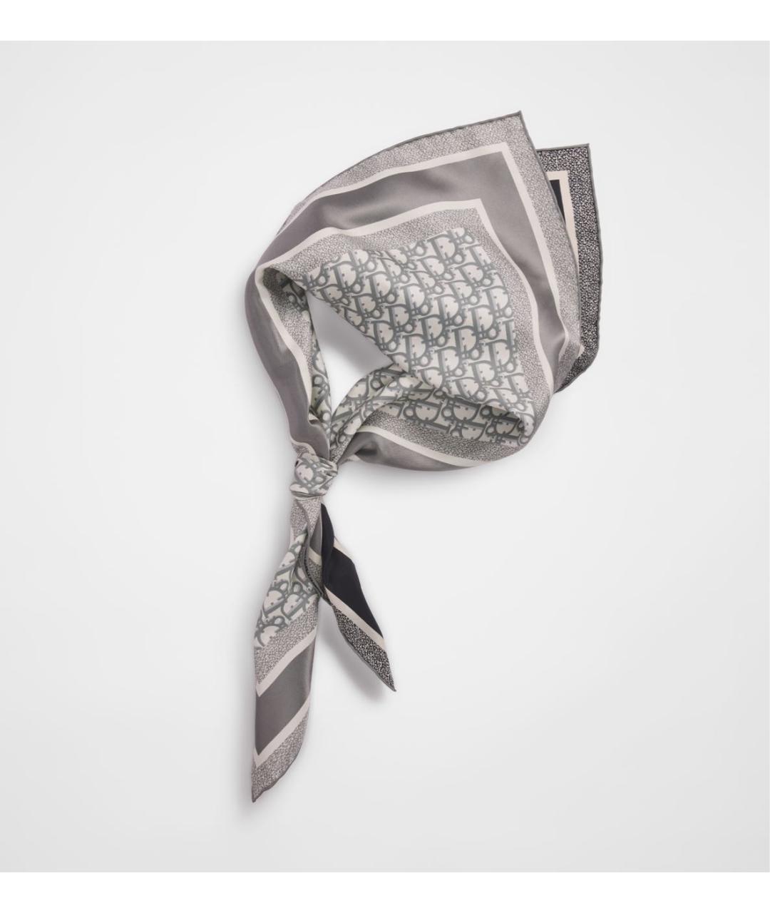 CHRISTIAN DIOR Серый шелковый платок, фото 6