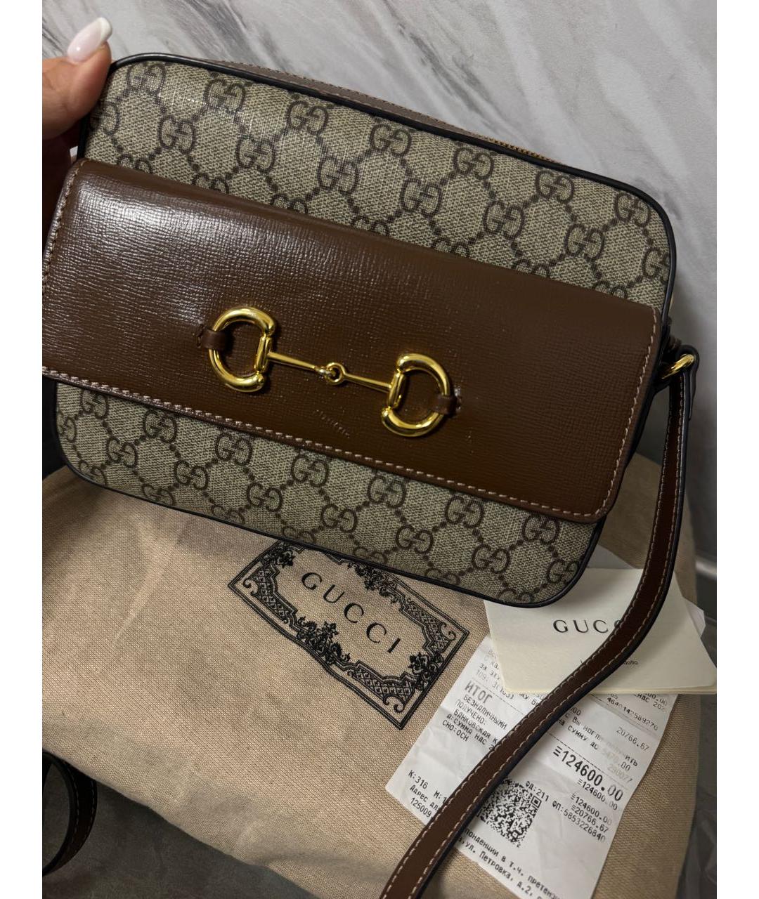 GUCCI Коричневая сумка через плечо из канвы, фото 9