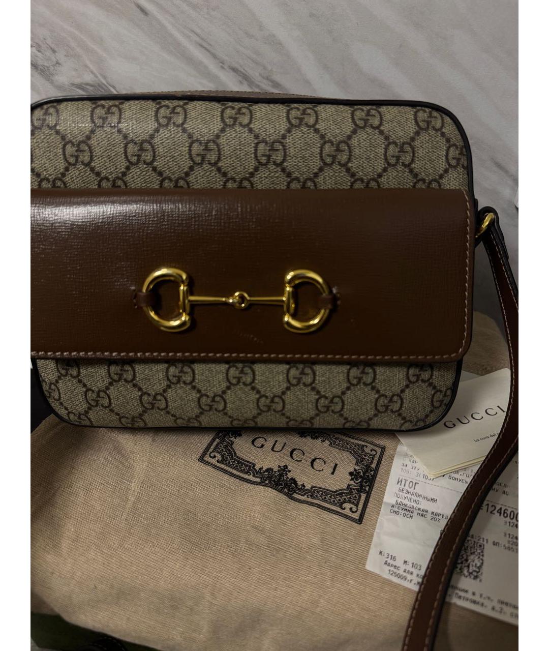GUCCI Коричневая сумка через плечо из канвы, фото 5