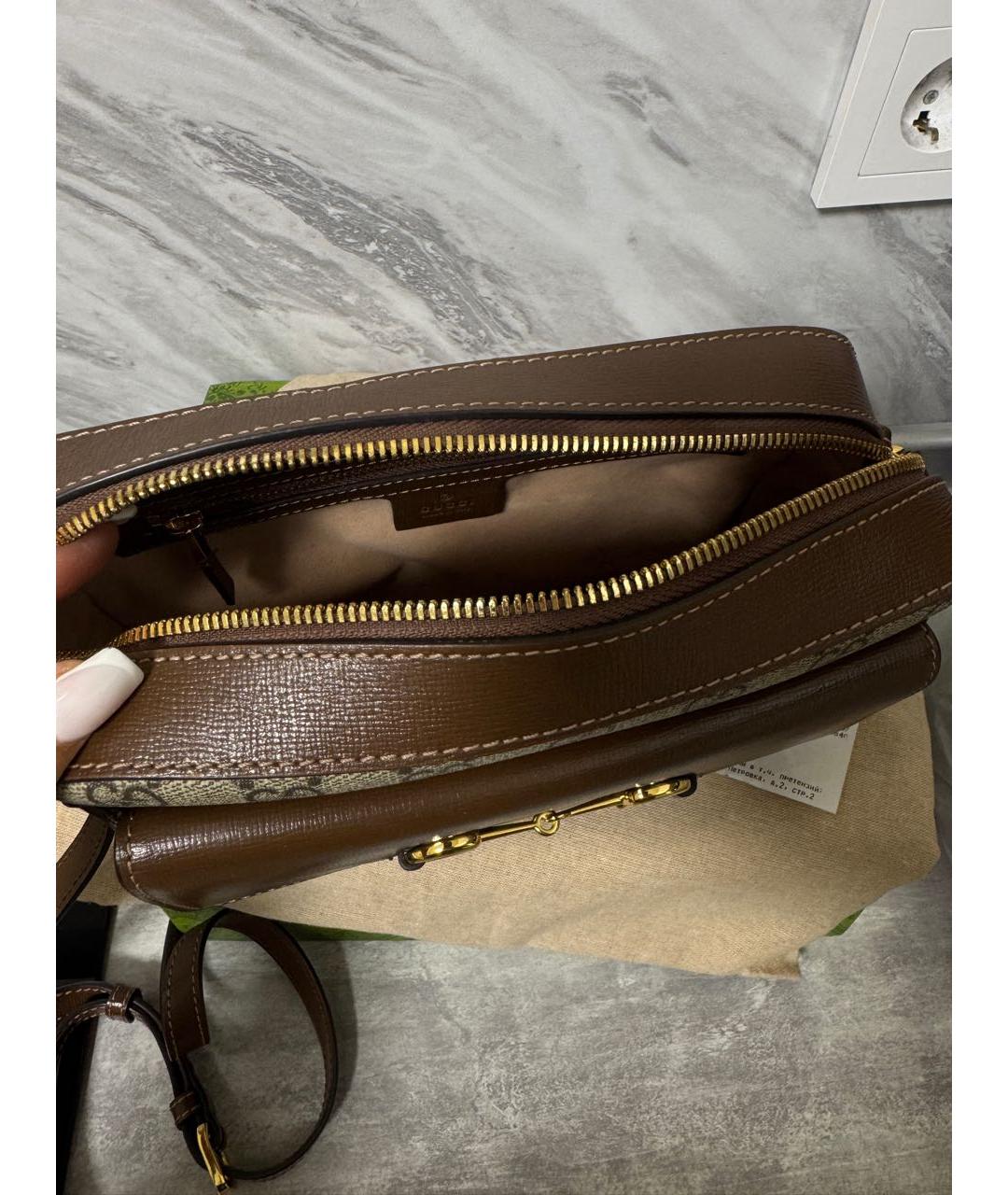 GUCCI Коричневая сумка через плечо из канвы, фото 4