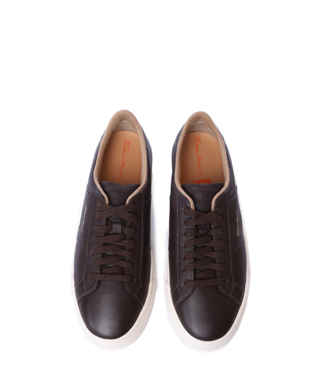 SANTONI Коричневые кожаные низкие кроссовки / кеды, фото 4