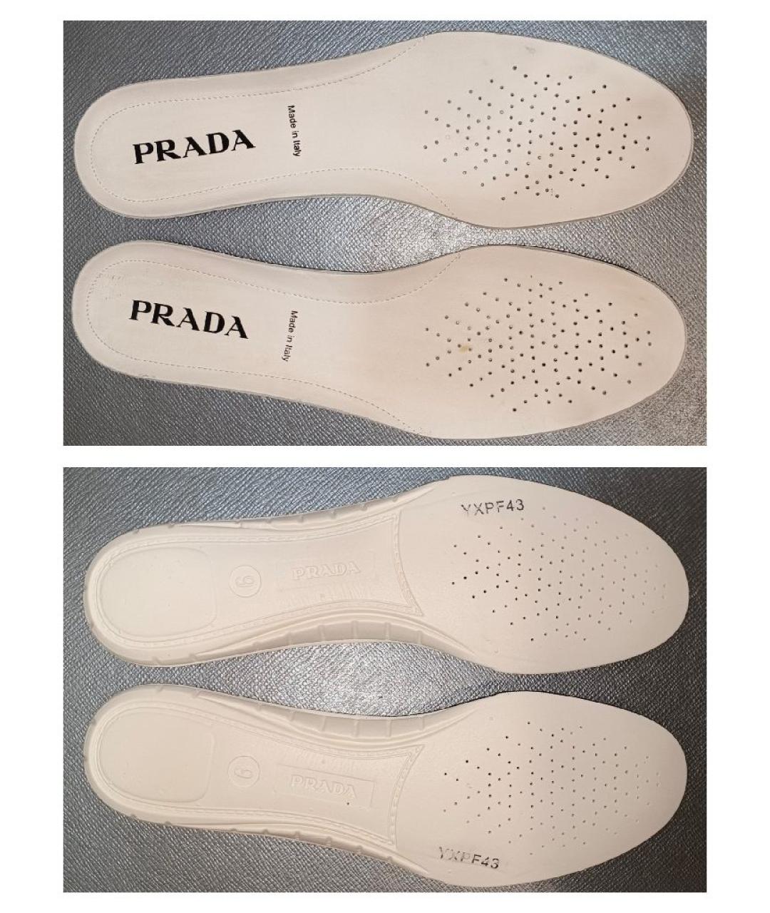 PRADA Белые кожаные низкие кроссовки / кеды, фото 7