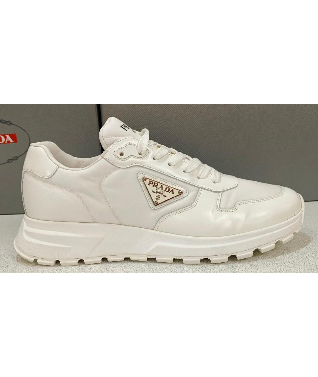 PRADA Белые кожаные низкие кроссовки / кеды, фото 10
