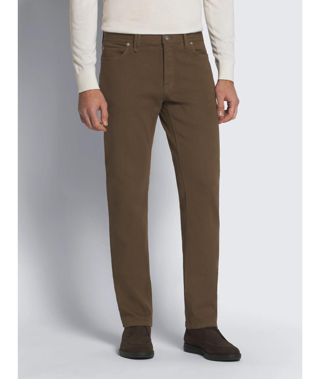 BRIONI Коричневые хлопко-эластановые прямые джинсы, фото 2