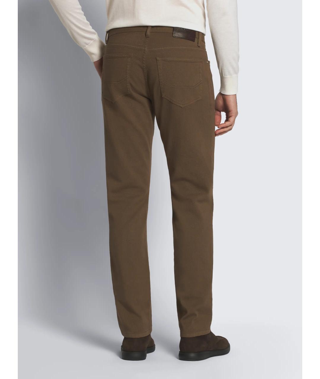 BRIONI Коричневые хлопко-эластановые прямые джинсы, фото 3
