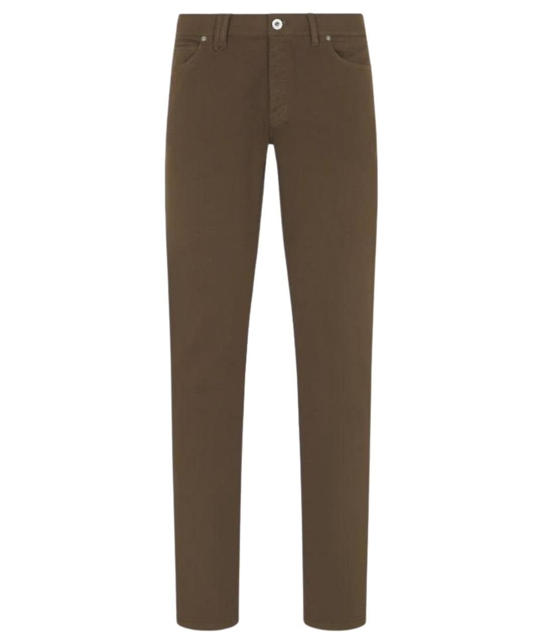 BRIONI Коричневые хлопко-эластановые прямые джинсы, фото 1