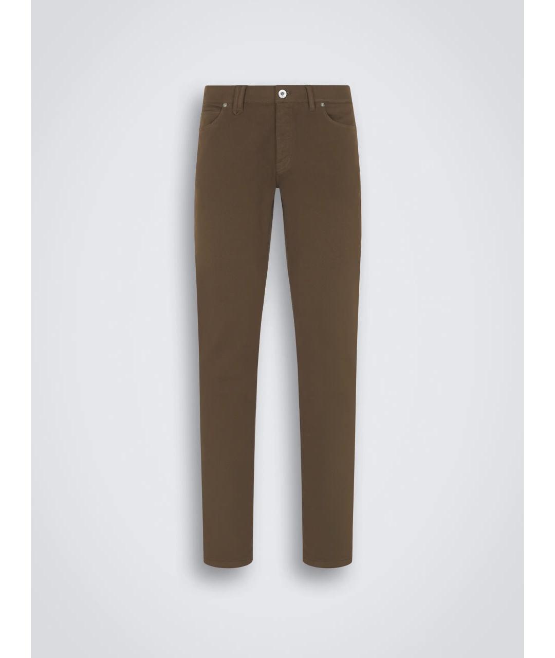 BRIONI Коричневые хлопко-эластановые прямые джинсы, фото 10