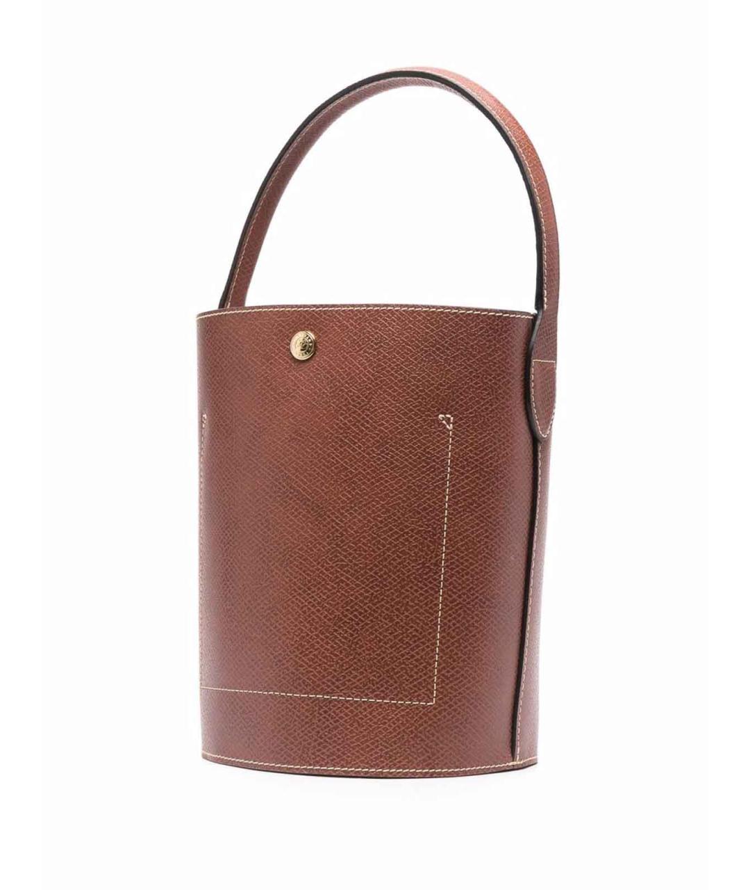 LONGCHAMP Коричневая кожаная сумка с короткими ручками, фото 4