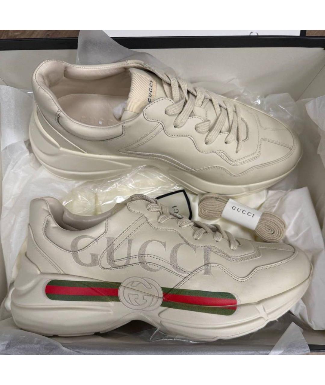 GUCCI Бежевые кожаные низкие кроссовки / кеды, фото 5
