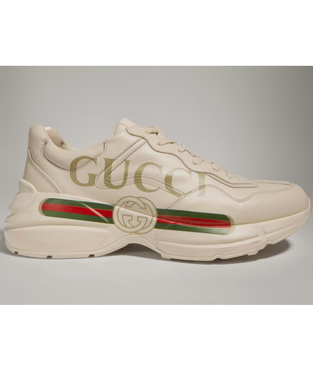 GUCCI Бежевые кожаные низкие кроссовки / кеды, фото 9