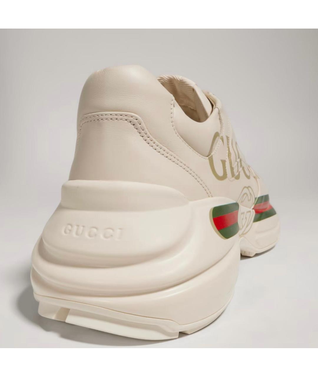 GUCCI Бежевые кожаные низкие кроссовки / кеды, фото 4