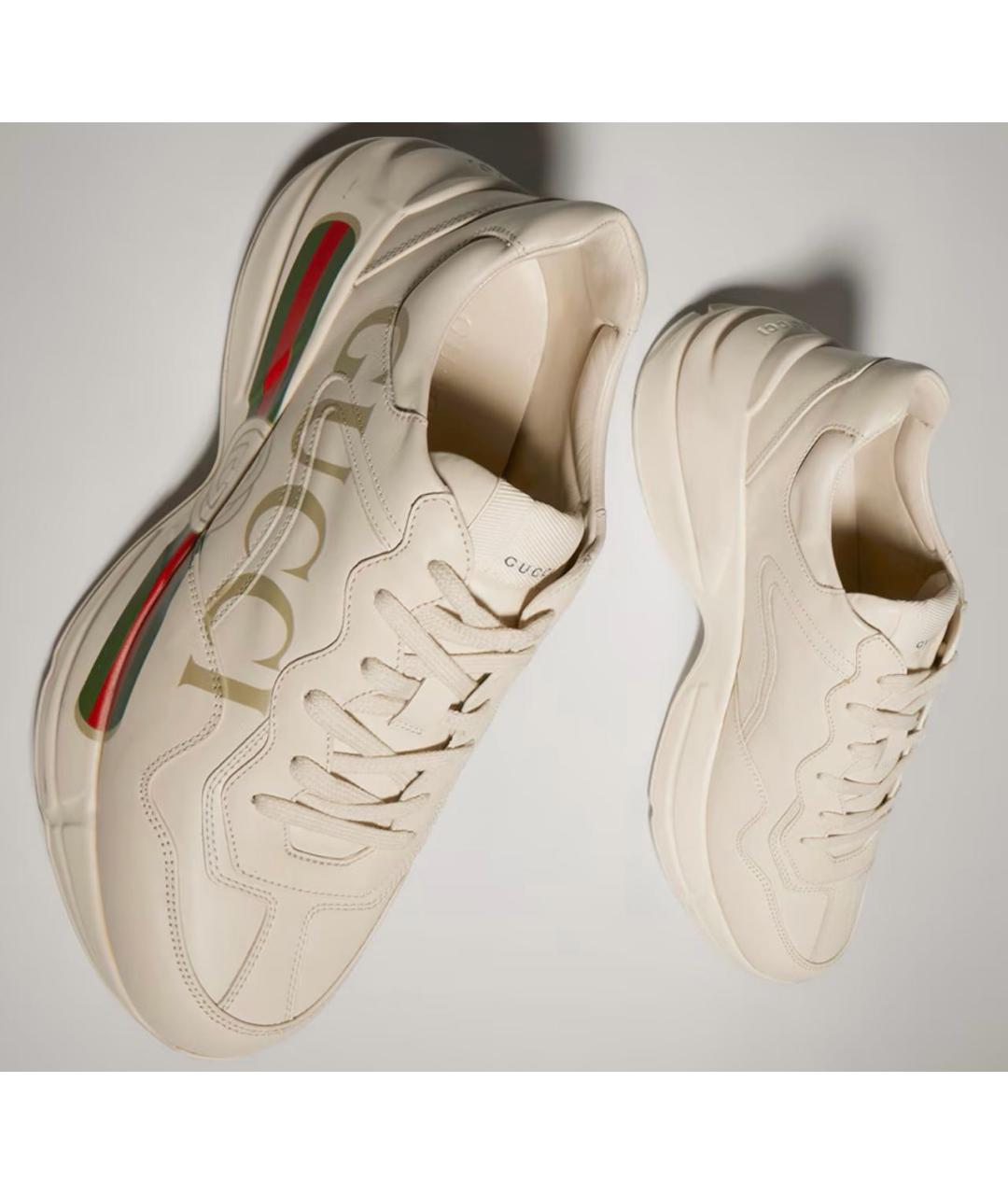 GUCCI Бежевые кожаные низкие кроссовки / кеды, фото 2
