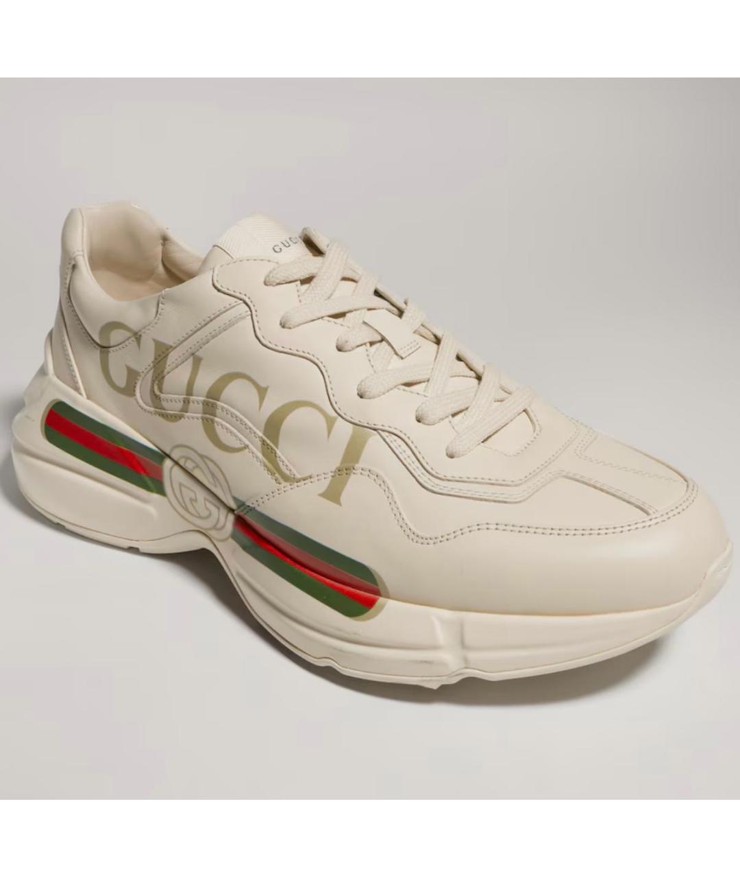 GUCCI Бежевые кожаные низкие кроссовки / кеды, фото 8