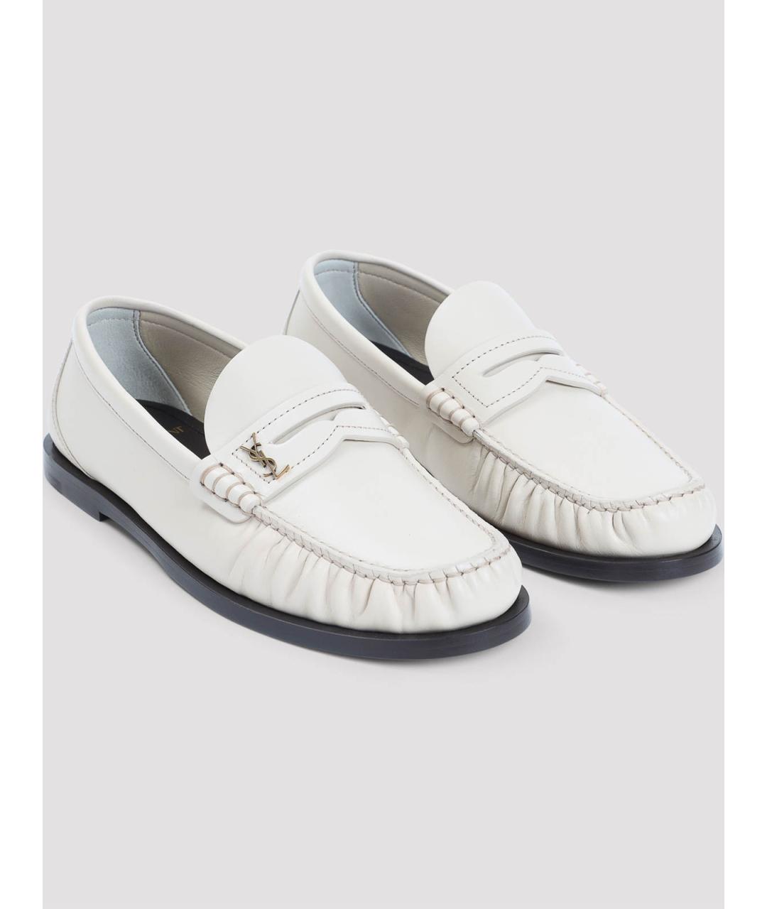 SAINT LAURENT Белые кожаные лоферы, фото 3