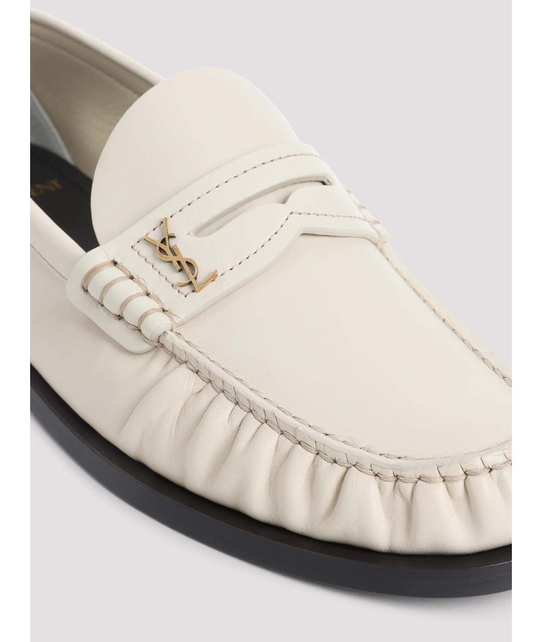 SAINT LAURENT Белые кожаные лоферы, фото 4