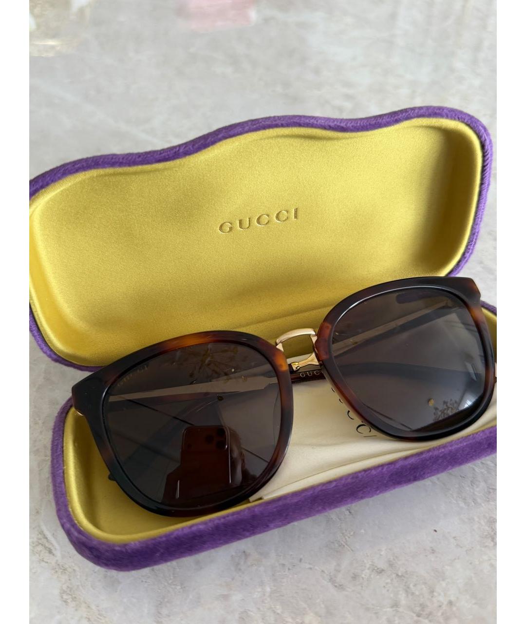 GUCCI Коричневые пластиковые солнцезащитные очки, фото 3