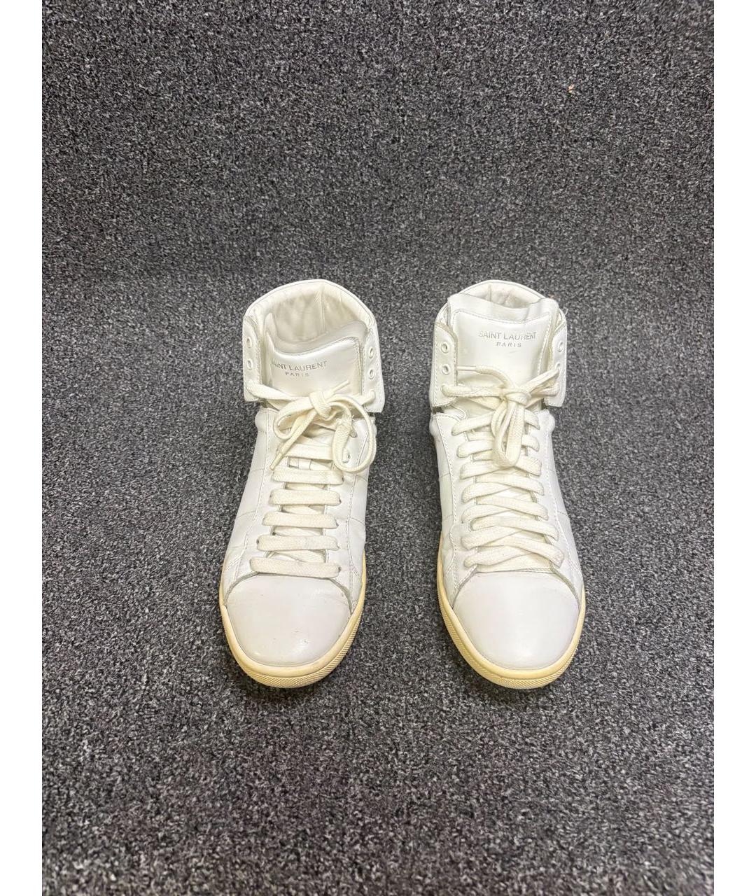 SAINT LAURENT Белые кожаные высокие кроссовки / кеды, фото 3