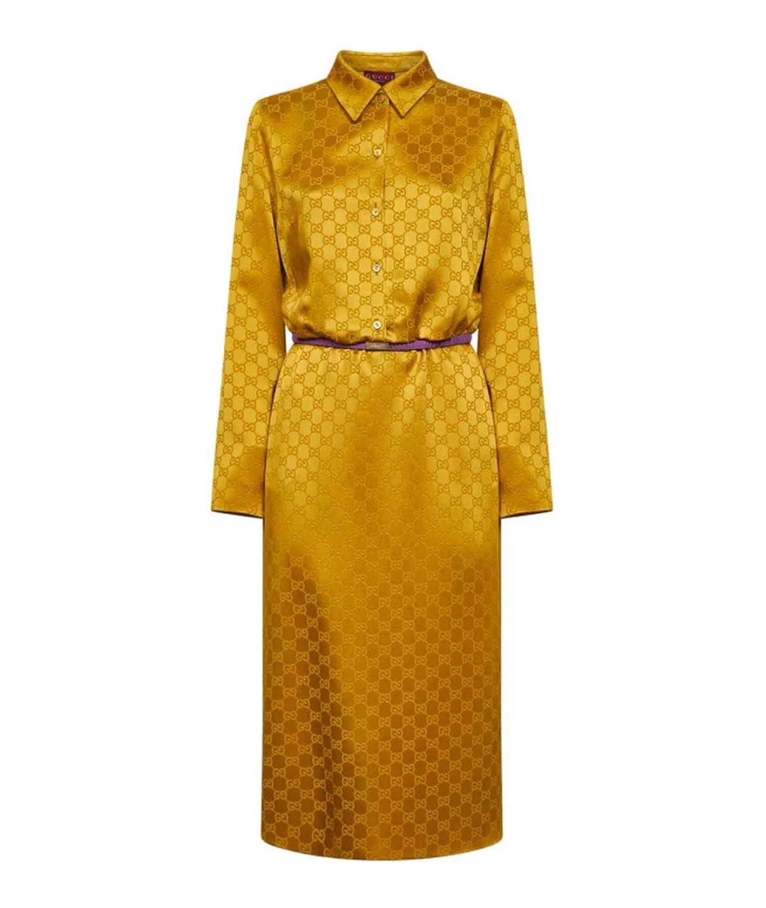 GUCCI Золотое ацетатное повседневное платье, фото 1